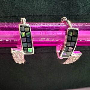 Sterling Silver Mosaic Huggie Hoop Earrings